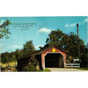 Old Covered Bridge Wood Postcard Travel Souvenir Posted Vermont North Bennington